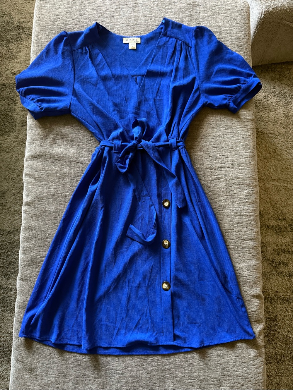 Monteau Cobalt Blue Wrap Midi Dress with Gold Buttons